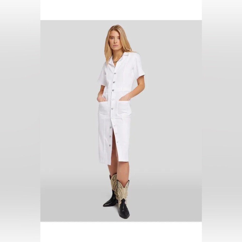 7 For All Mankind White Button-Front Midi Shirt Denim Dress Medium